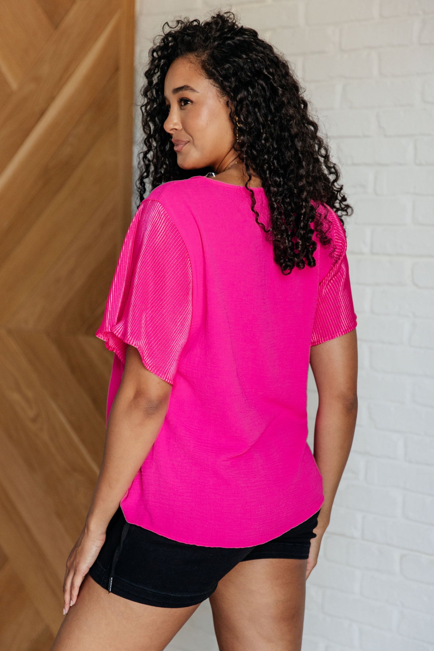 Pink and Perfect Ruffle Sleeve Top-Tops-Modish Lily, Tecumseh Michigan