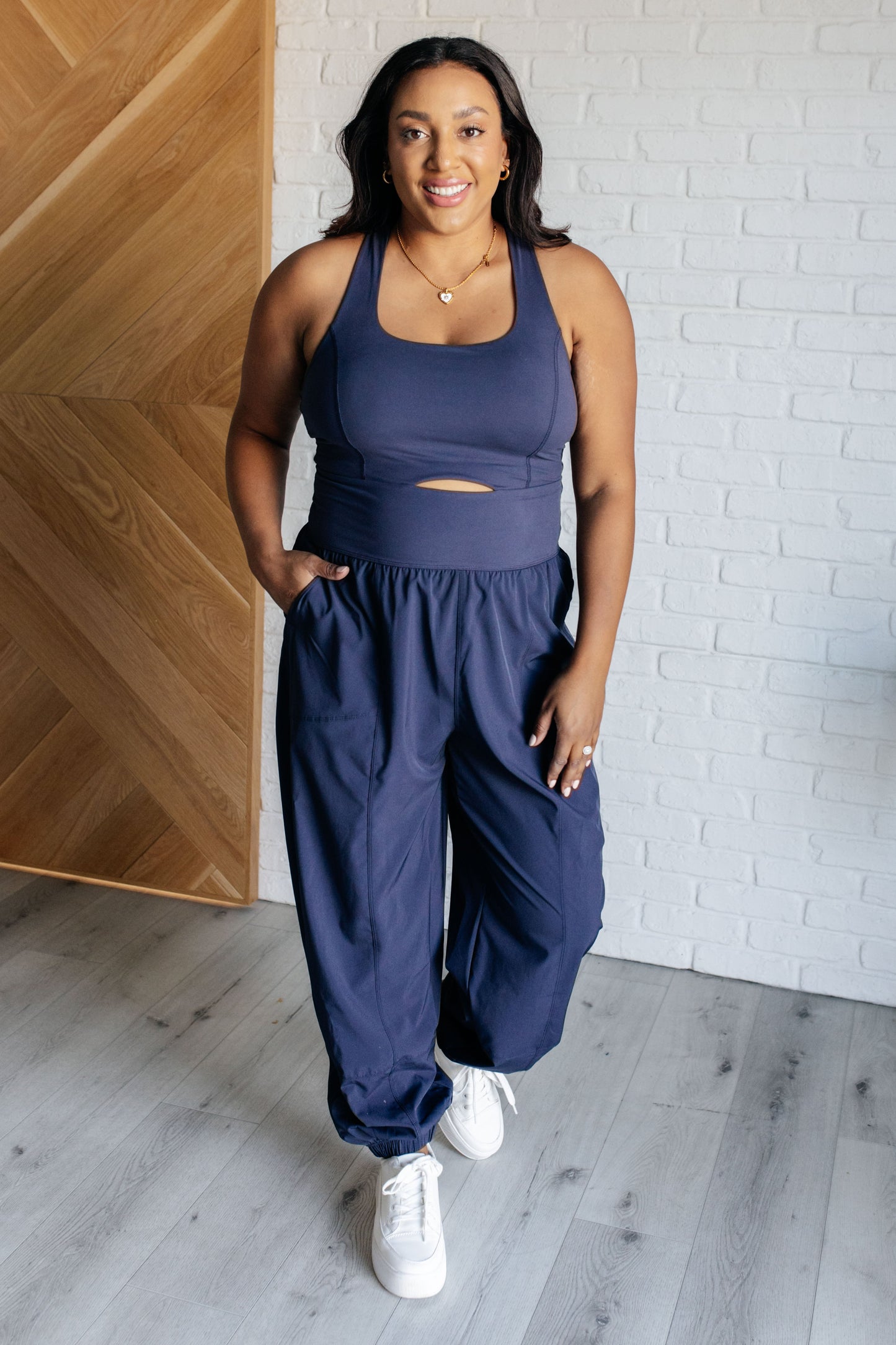 Raising Heart Rate Cut Out Jumpsuit in Navy-Athleisure-Modish Lily, Tecumseh Michigan