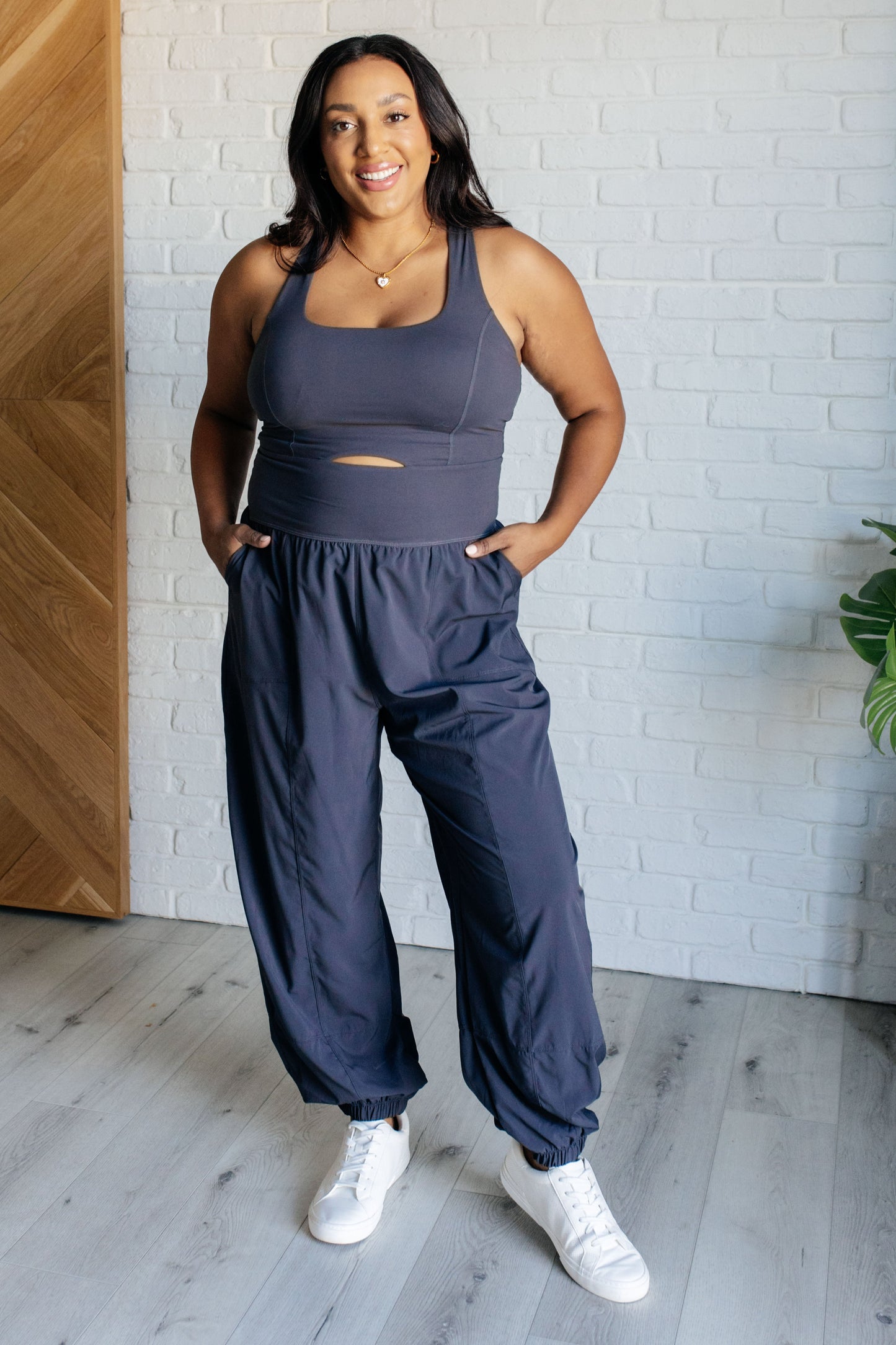Raising Heart Rate Cutout Jumpsuit in Charcoal-Athleisure-Modish Lily, Tecumseh Michigan