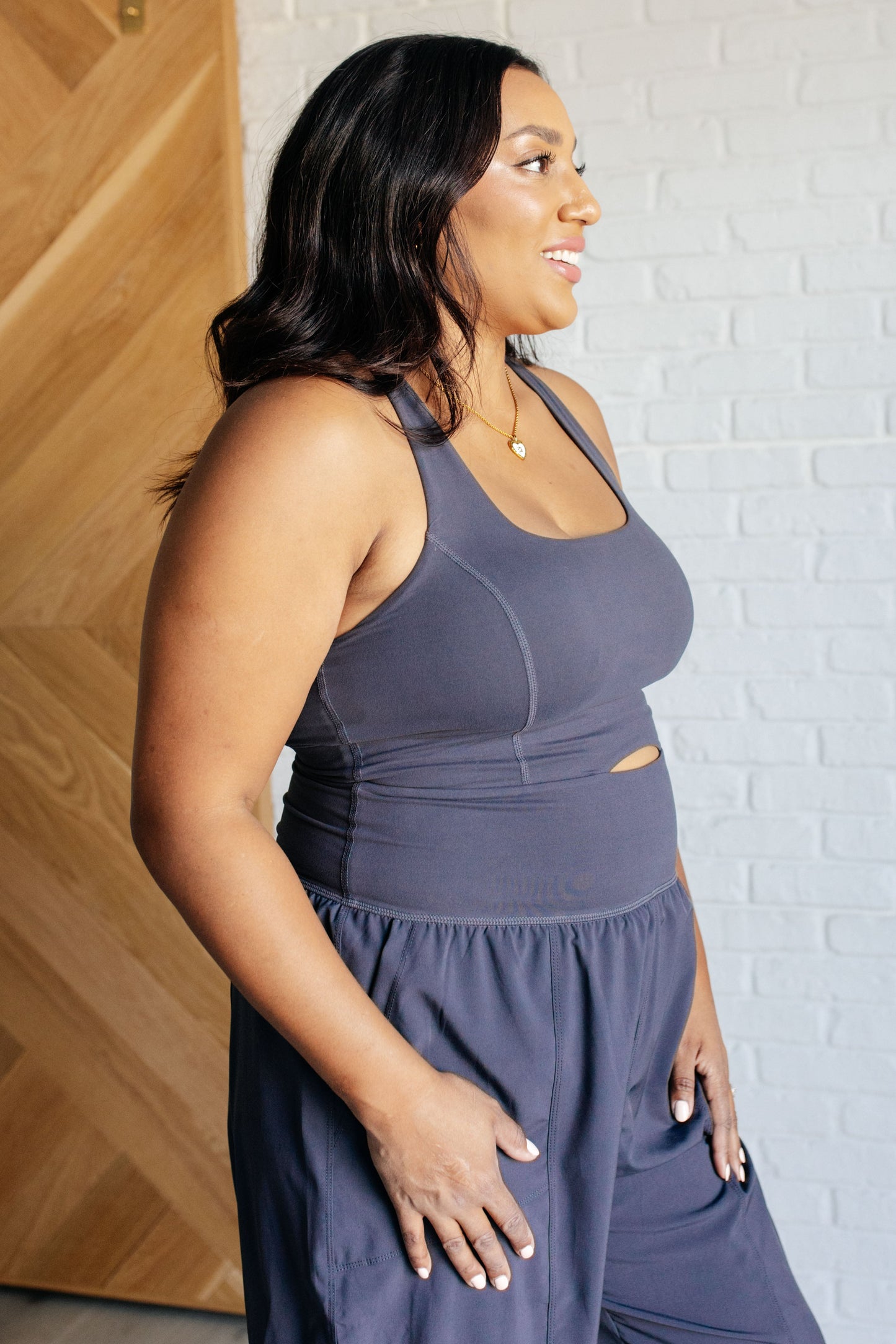 Raising Heart Rate Cutout Jumpsuit in Charcoal-Athleisure-Modish Lily, Tecumseh Michigan