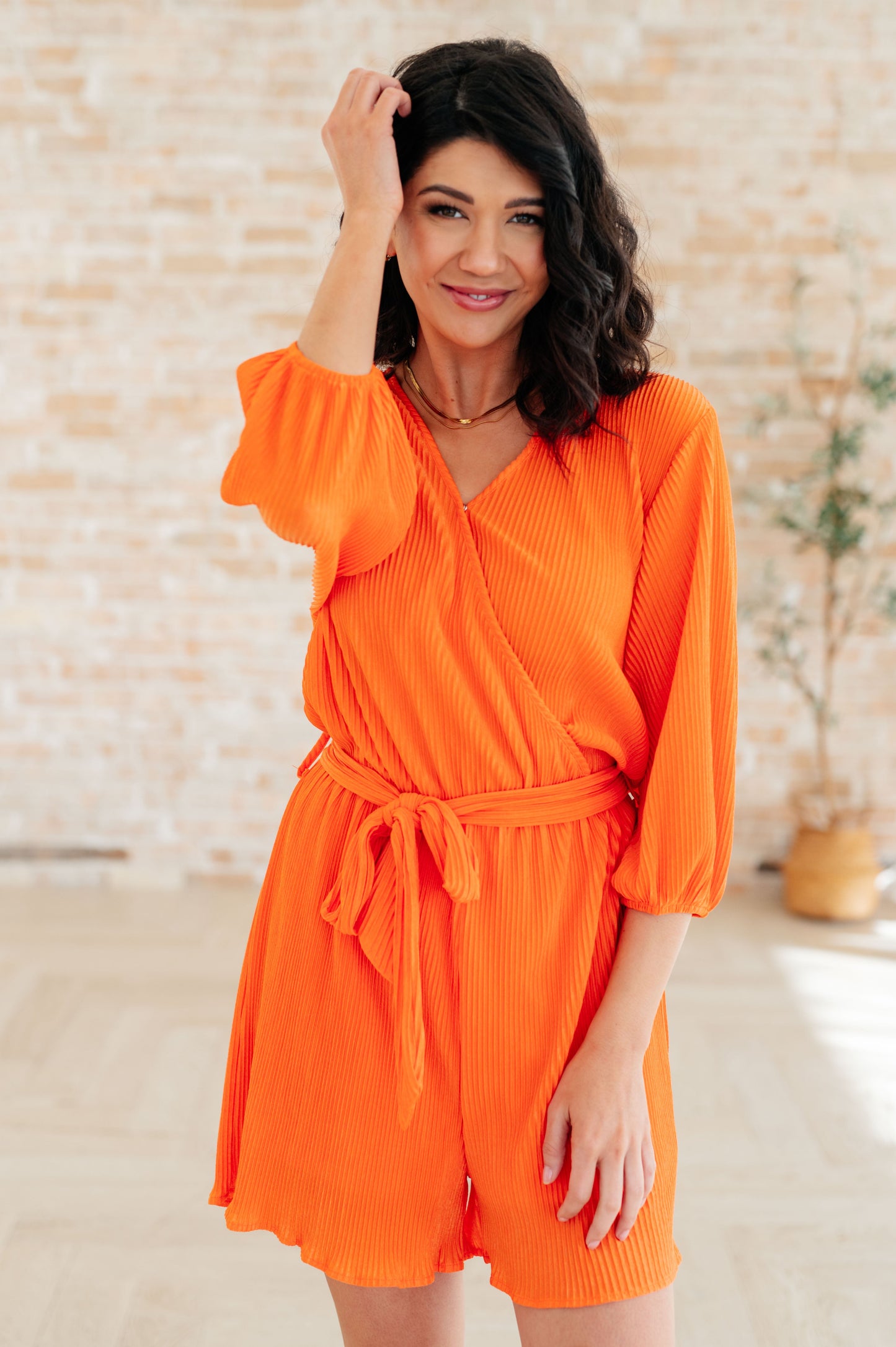Roll With me Romper in Tangerine-Jumpsuits & Rompers-Modish Lily, Tecumseh Michigan