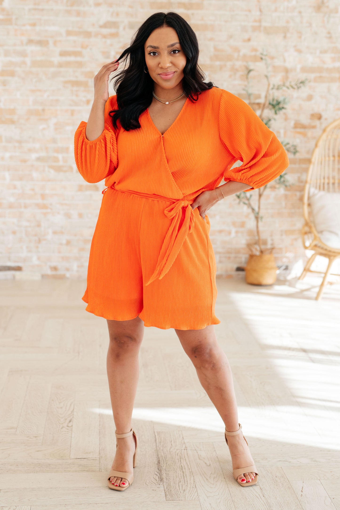 Roll With me Romper in Tangerine-Jumpsuits & Rompers-Modish Lily, Tecumseh Michigan