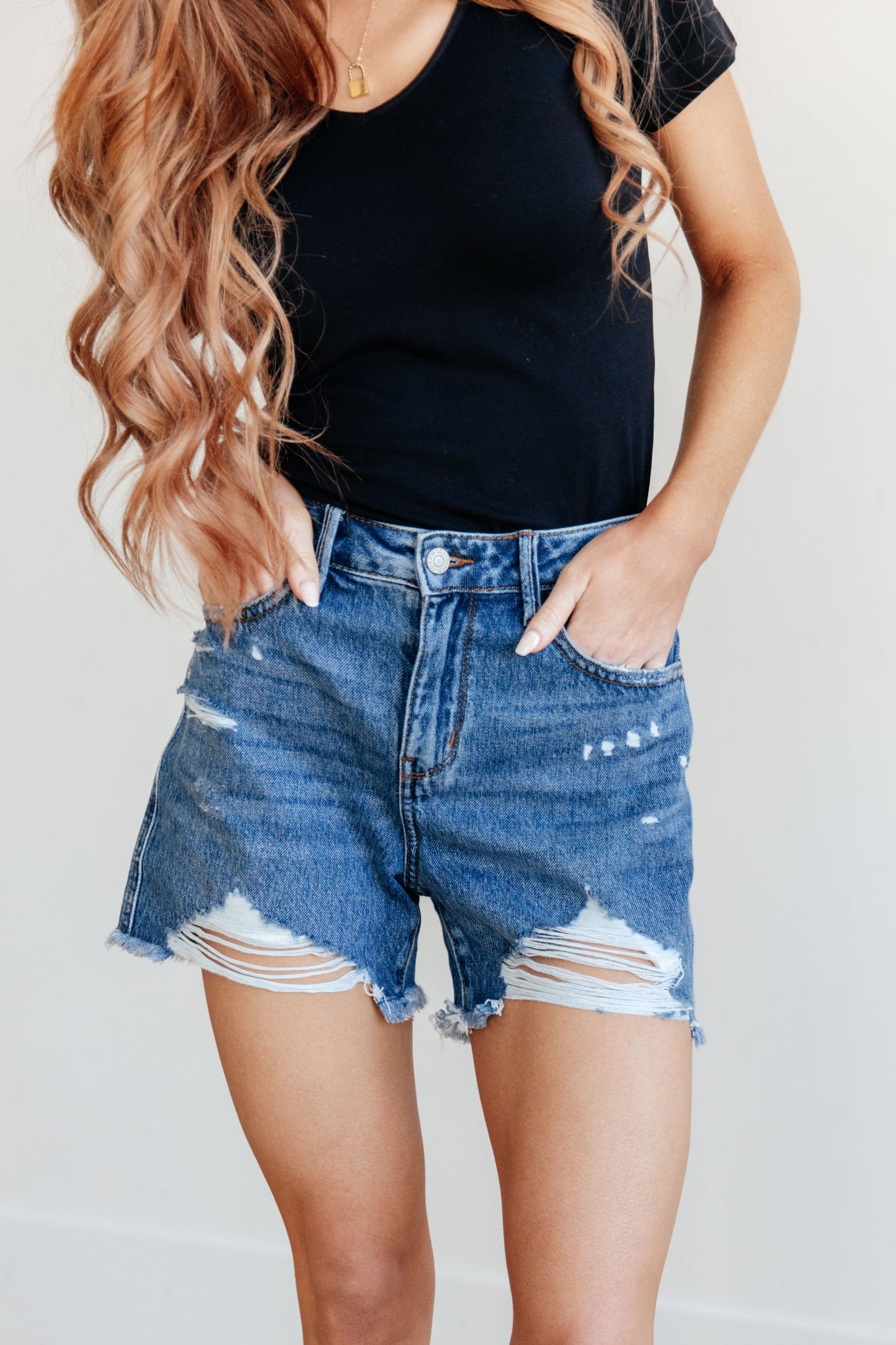 Samantha High Rise Rigid Magic Distressed Cutoff Shorts-Womens-Modish Lily, Tecumseh Michigan
