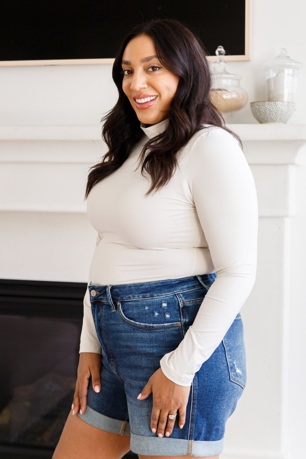 Simple Situation Mock Neck Bodysuit in White Pearl-Womens-Modish Lily, Tecumseh Michigan