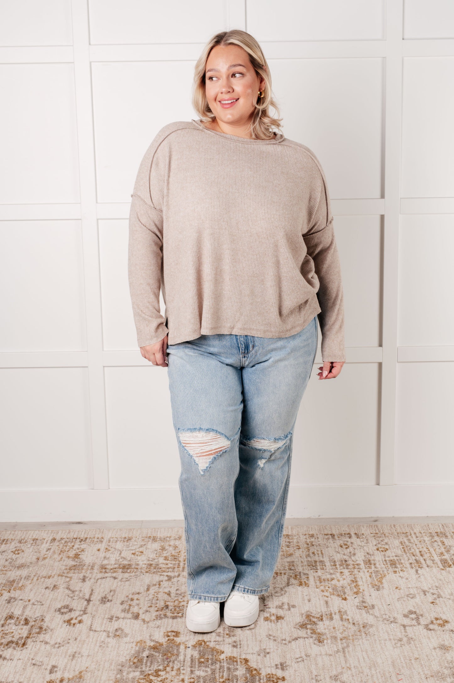 Simply Basic Ribbed Hacci Sweater in H Mocha-Tops-Modish Lily, Tecumseh Michigan