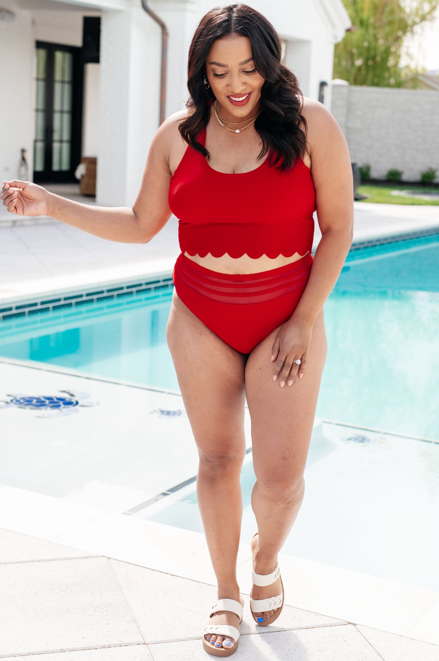 Tonga Scalloped High Waisted Swim Bottoms-Swimwear-Modish Lily, Tecumseh Michigan