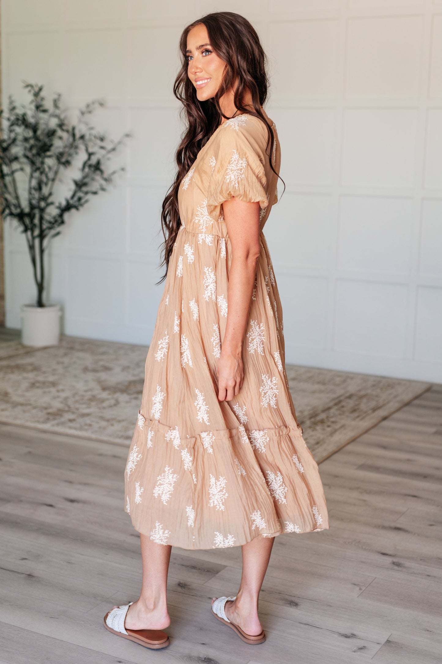 Trusting My Intuition Balloon Sleeve Dress in Camel-Dresses-Modish Lily, Tecumseh Michigan