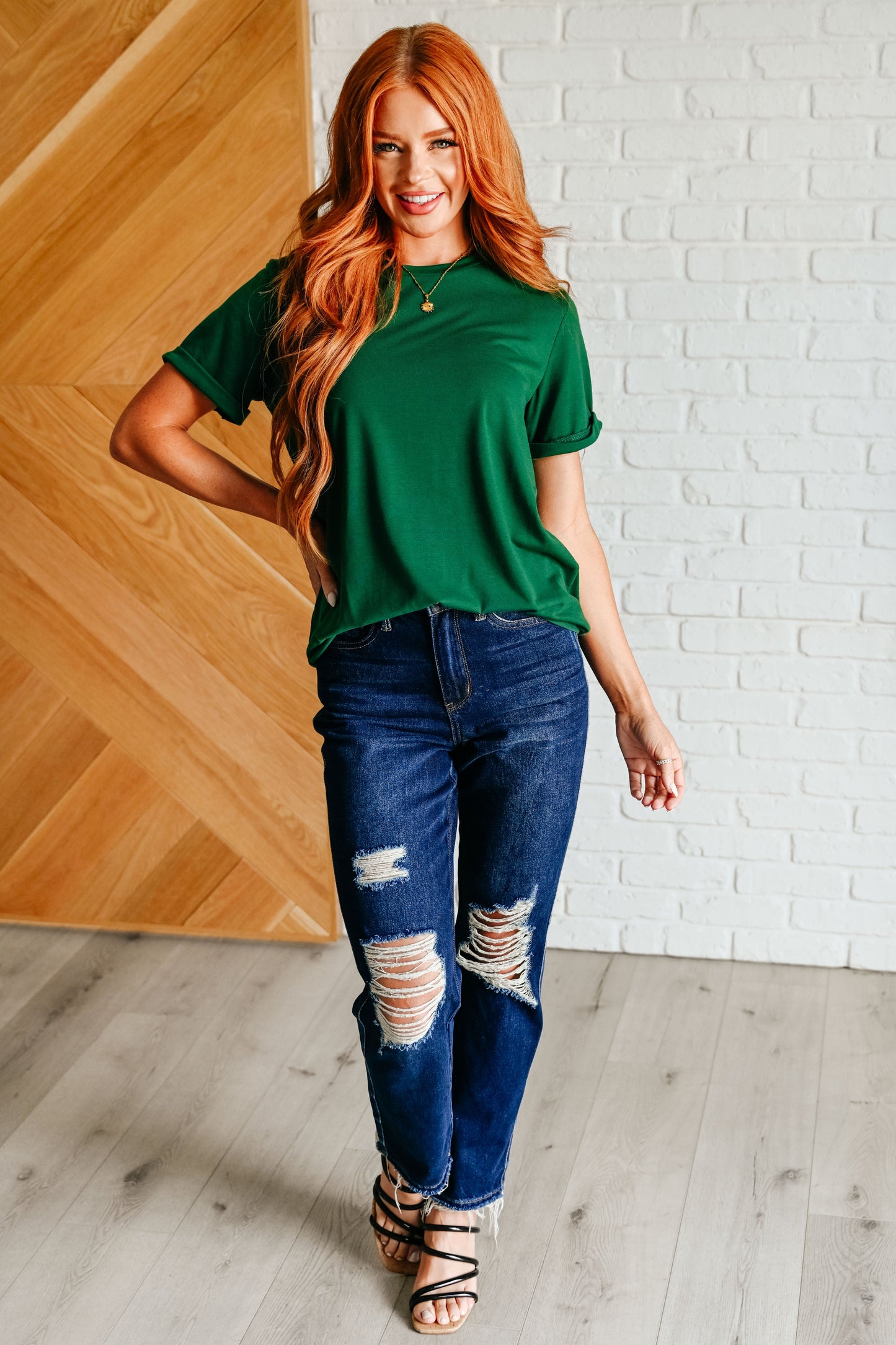 Uptown Crew T-Shirt in Green-Womens-Modish Lily, Tecumseh Michigan