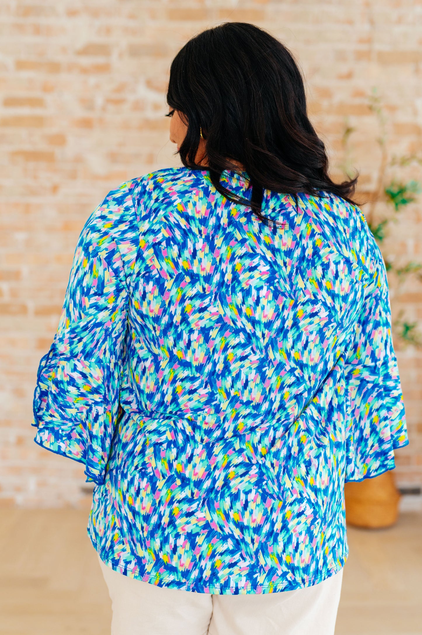 Willow Bell Sleeve Top in Royal Brushed Multi-Tops-Modish Lily, Tecumseh Michigan