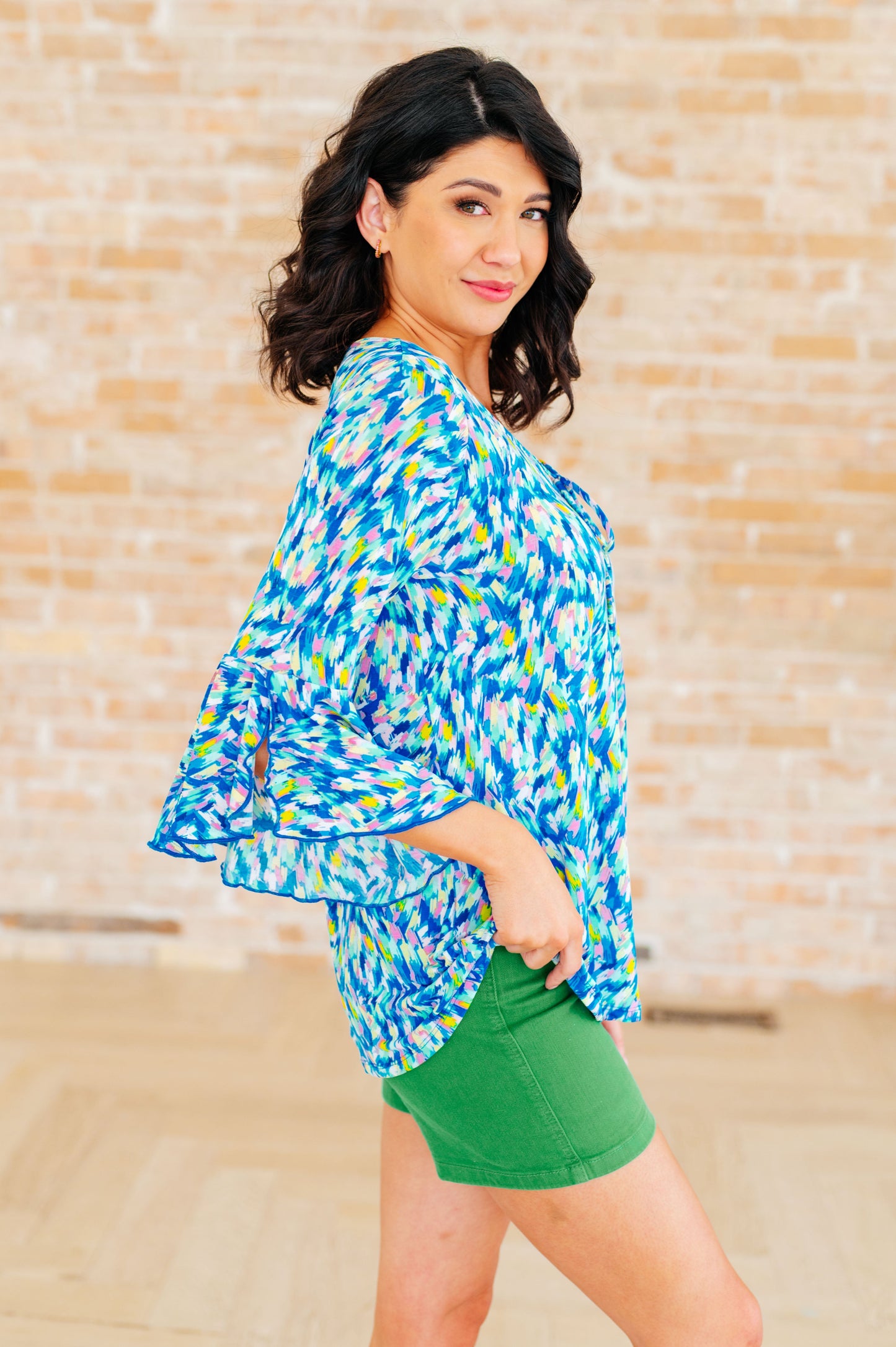 Willow Bell Sleeve Top in Royal Brushed Multi-Tops-Modish Lily, Tecumseh Michigan