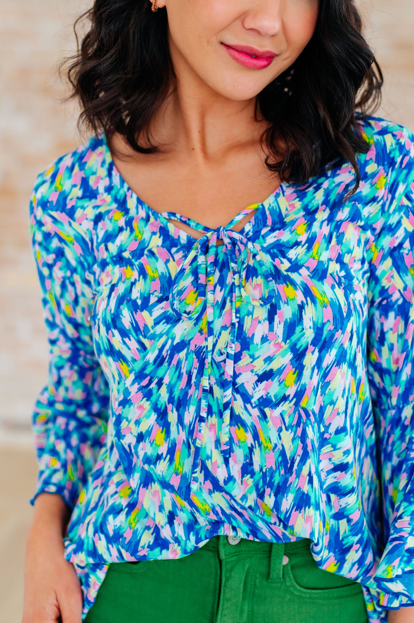 Willow Bell Sleeve Top in Royal Brushed Multi-Tops-Modish Lily, Tecumseh Michigan