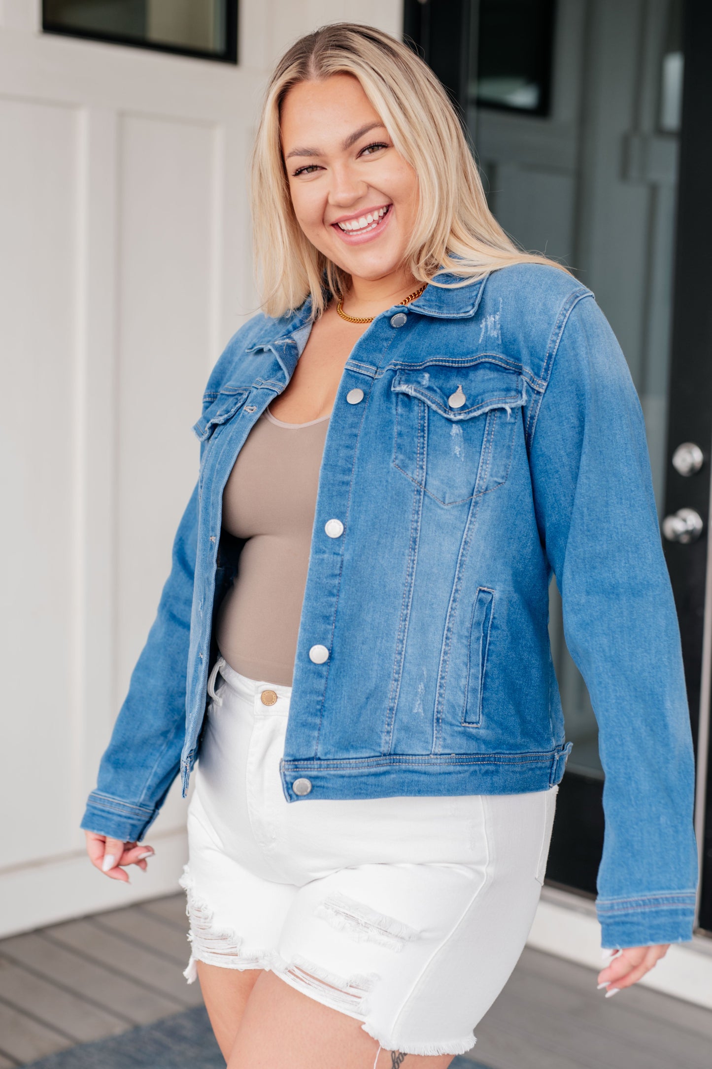 Every Occasion Denim Button Up Jacket-Denim-Modish Lily, Tecumseh Michigan