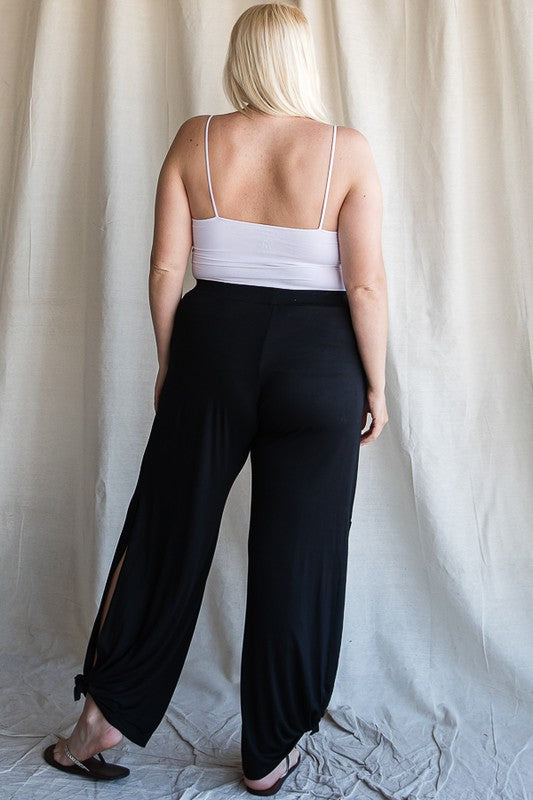 Split Side Tied Hem Pants in Black-Shirts & Tops-Modish Lily, Tecumseh Michigan