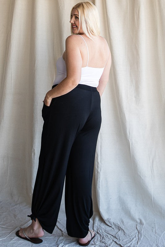 Split Side Tied Hem Pants in Black-Shirts & Tops-Modish Lily, Tecumseh Michigan