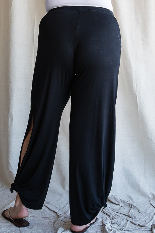 Split Side Tied Hem Pants in Black-Shirts & Tops-Modish Lily, Tecumseh Michigan