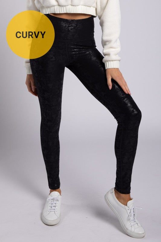 Crackle Glaze Foil Highwaist Leggings-Leggings & Sports Bras-Modish Lily, Tecumseh Michigan
