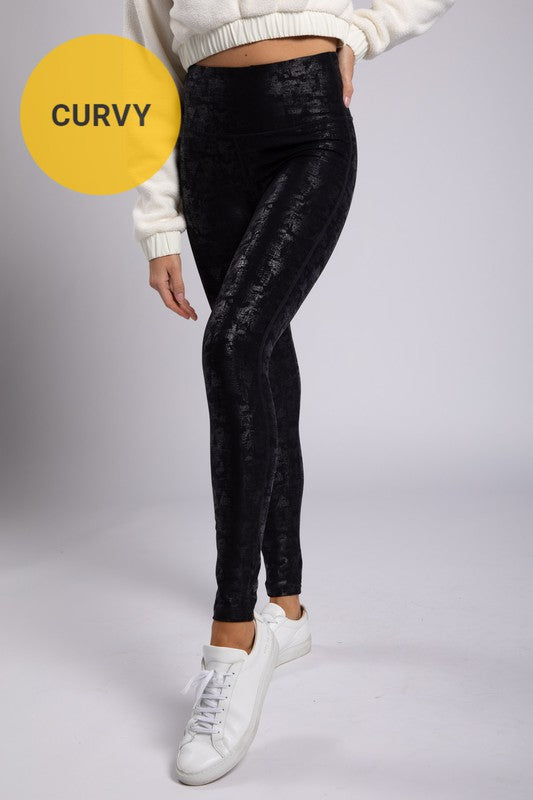 Crackle Glaze Foil Highwaist Leggings-Leggings & Sports Bras-Modish Lily, Tecumseh Michigan