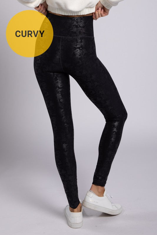 Crackle Glaze Foil Highwaist Leggings-Leggings & Sports Bras-Modish Lily, Tecumseh Michigan