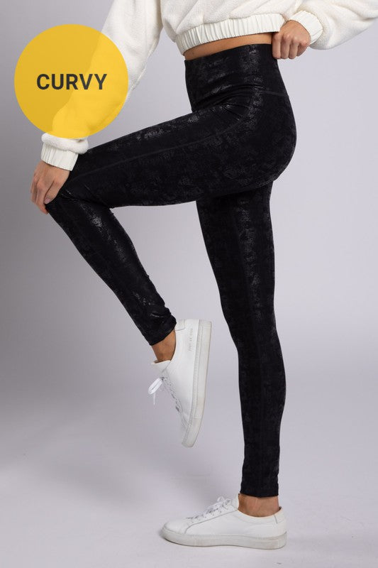 Crackle Glaze Foil Highwaist Leggings-Leggings & Sports Bras-Modish Lily, Tecumseh Michigan