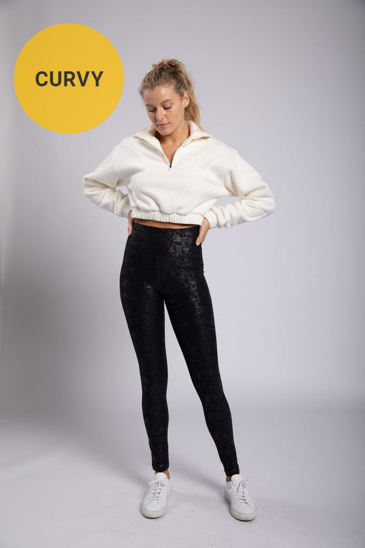 Crackle Glaze Foil Highwaist Leggings-Leggings & Sports Bras-Modish Lily, Tecumseh Michigan