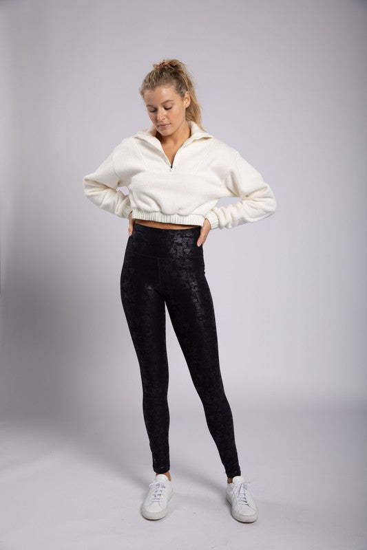 Crackle Glaze Foil Highwaist Leggings-Leggings & Sports Bras-Modish Lily, Tecumseh Michigan