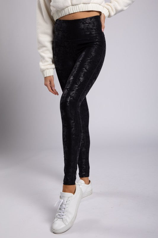 Crackle Glaze Foil Highwaist Leggings-Leggings & Sports Bras-Modish Lily, Tecumseh Michigan