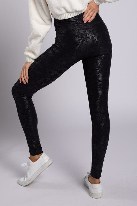 Crackle Glaze Foil Highwaist Leggings-Leggings & Sports Bras-Modish Lily, Tecumseh Michigan
