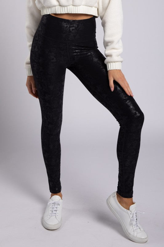 Crackle Glaze Foil Highwaist Leggings-Leggings & Sports Bras-Modish Lily, Tecumseh Michigan