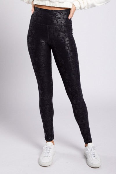 Crackle Glaze Foil Highwaist Leggings-Leggings & Sports Bras-Modish Lily, Tecumseh Michigan
