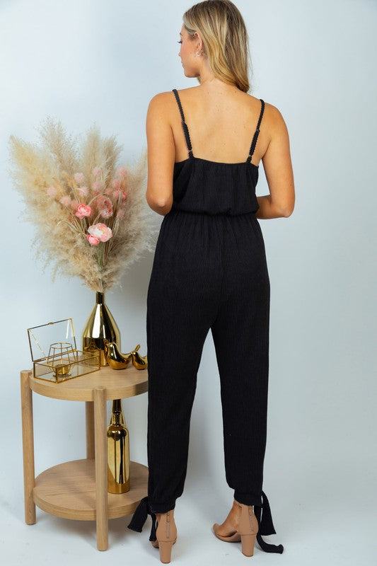 Sleeveless Solid Knit Jumpsuit in Black-Jumpsuits & Rompers-Modish Lily, Tecumseh Michigan