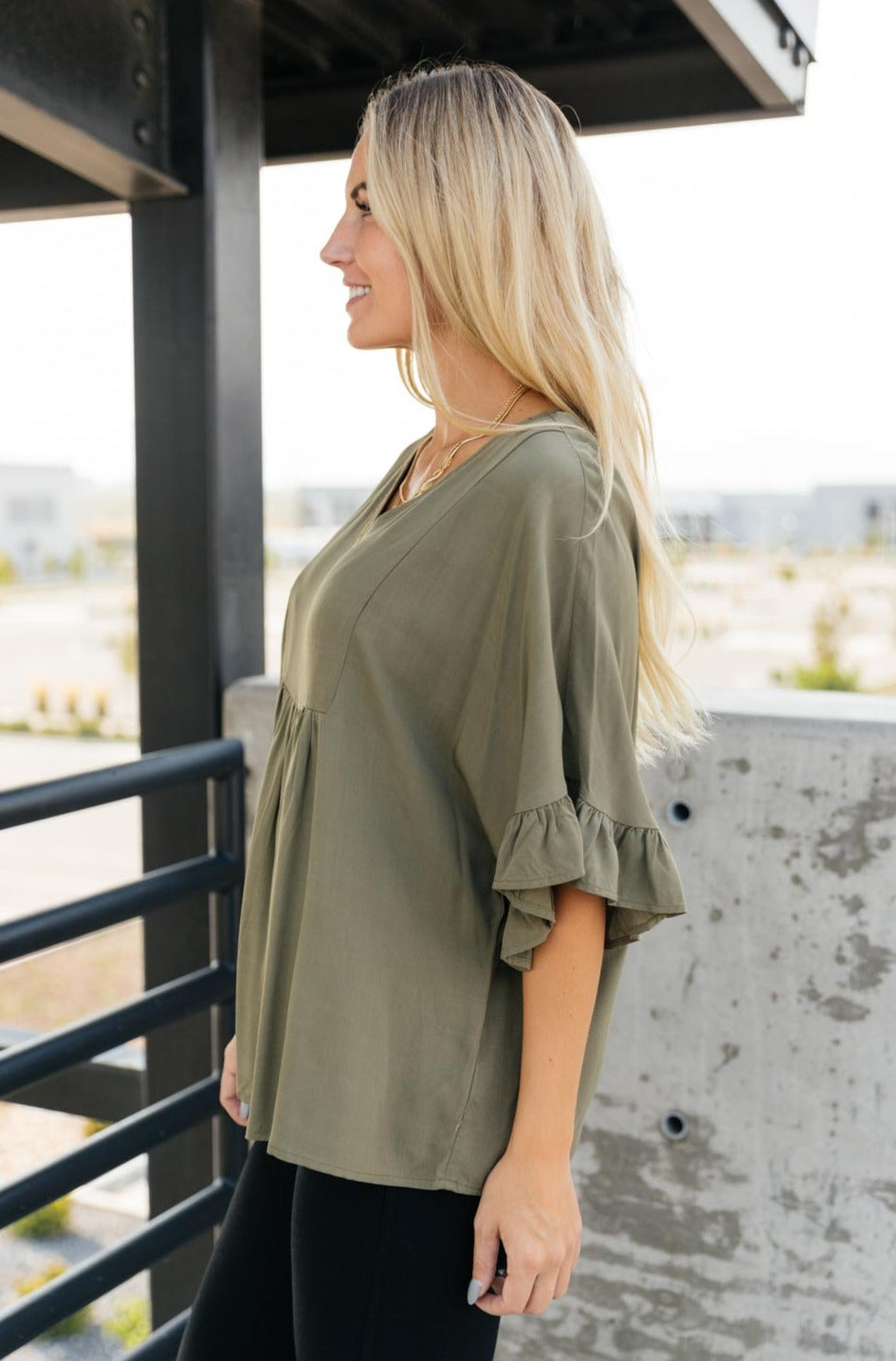 Florence V Neck Statement Top in Olive-Womens-Modish Lily, Tecumseh Michigan