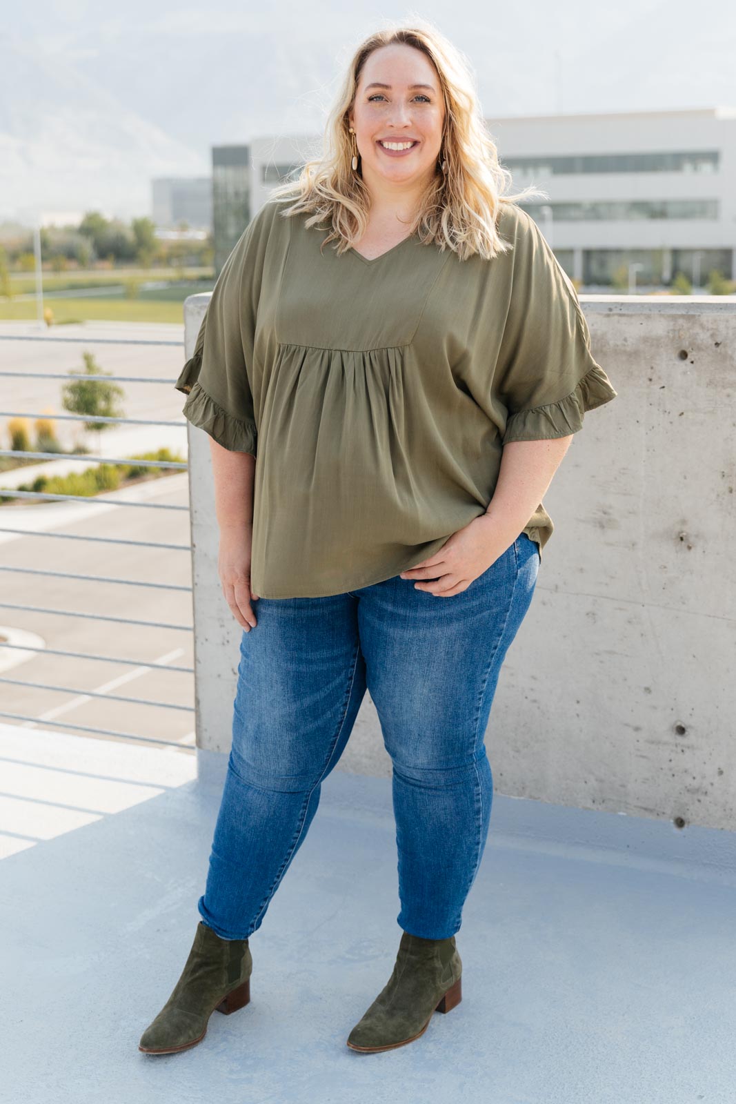 Florence V Neck Statement Top in Olive-Womens-Modish Lily, Tecumseh Michigan