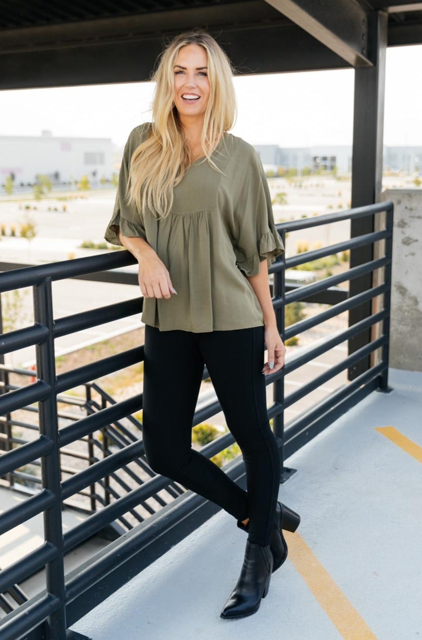 Florence V Neck Statement Top in Olive-Womens-Modish Lily, Tecumseh Michigan