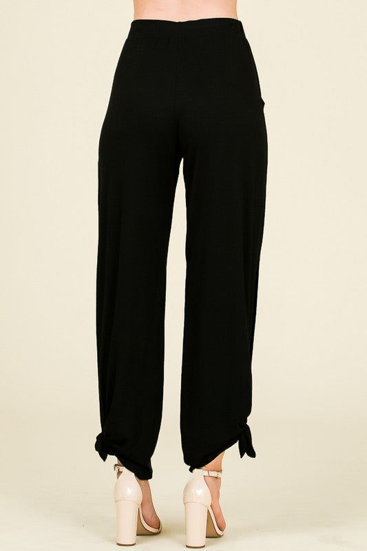 Split Side Tied Hem Pants in Black-Shirts & Tops-Modish Lily, Tecumseh Michigan