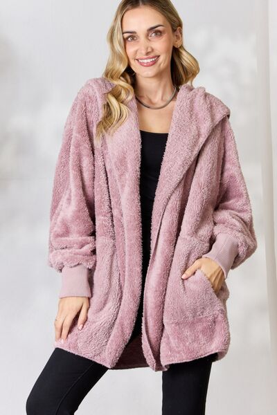 Lilac Faux Fur Open Front Hooded Jacket-Modish Lily, Tecumseh Michigan