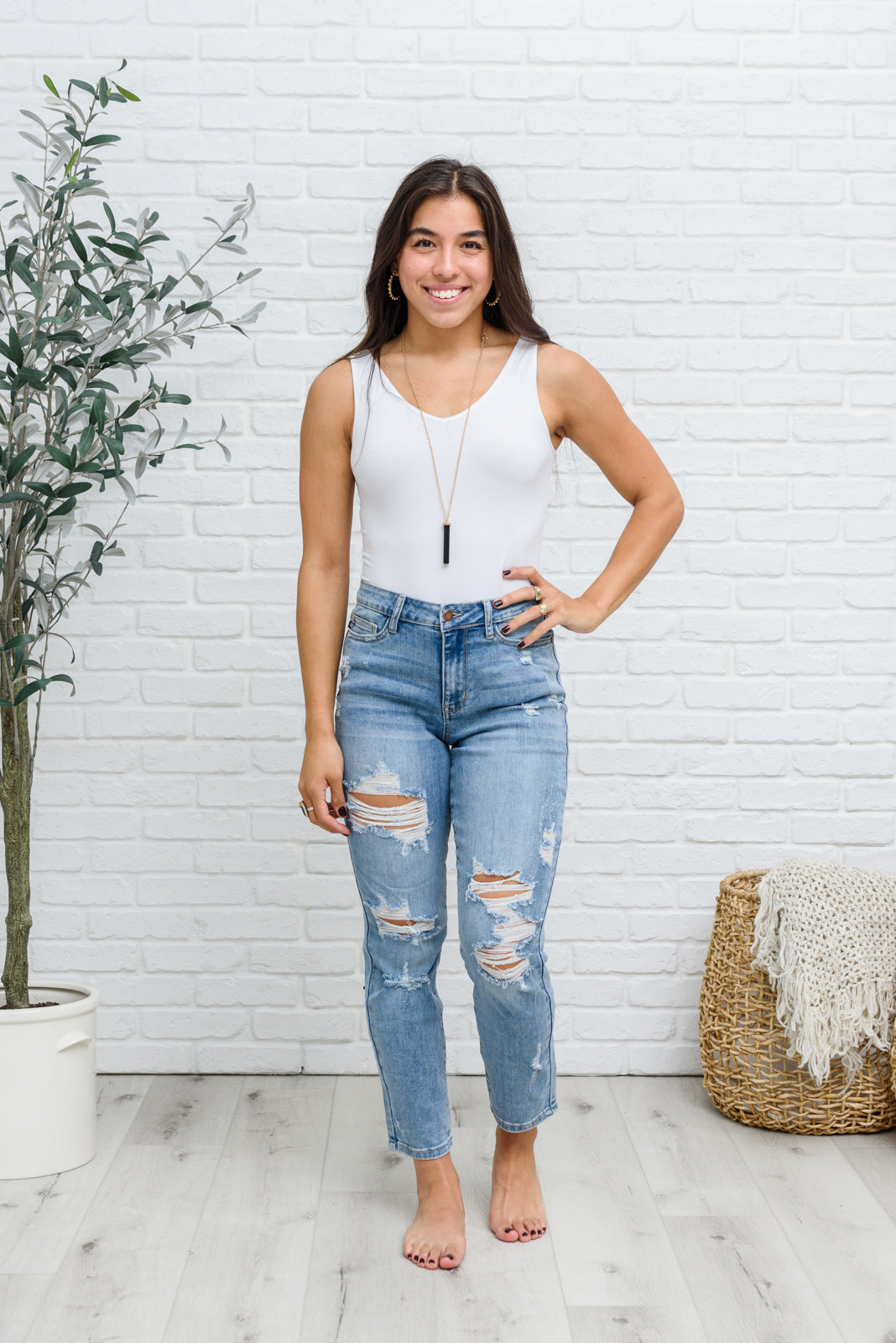 Florence High Waist Destroyed Boyfriend Jeans-Womens-Modish Lily, Tecumseh Michigan