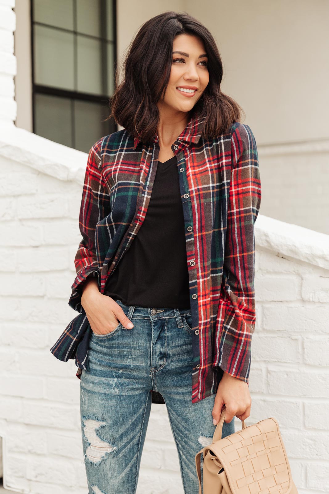 Alana Plaid Button Down Top-Womens-Modish Lily, Tecumseh Michigan