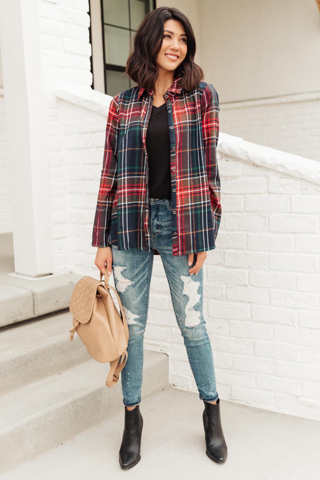 Alana Plaid Button Down Top-Womens-Modish Lily, Tecumseh Michigan