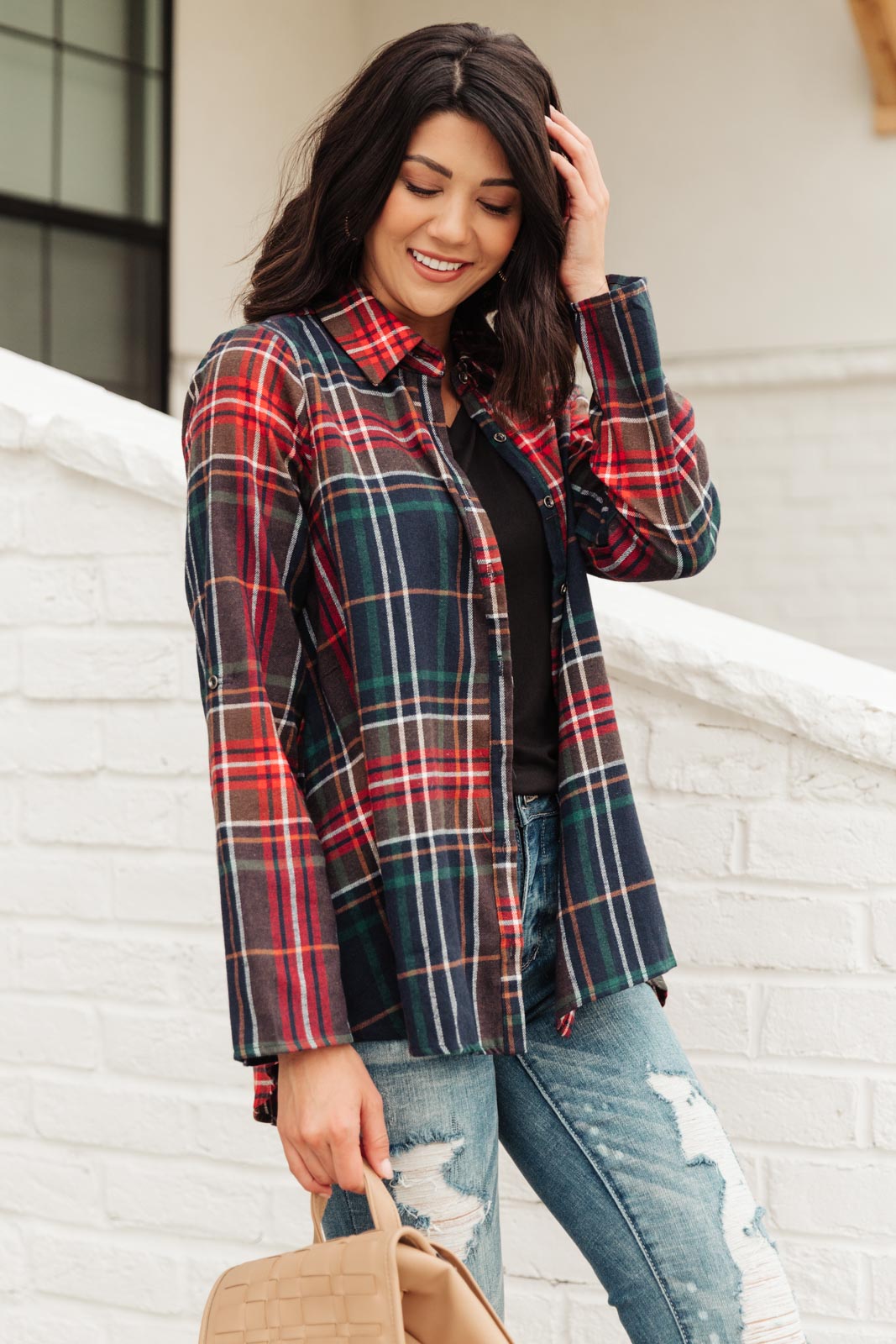 Alana Plaid Button Down Top-Womens-Modish Lily, Tecumseh Michigan
