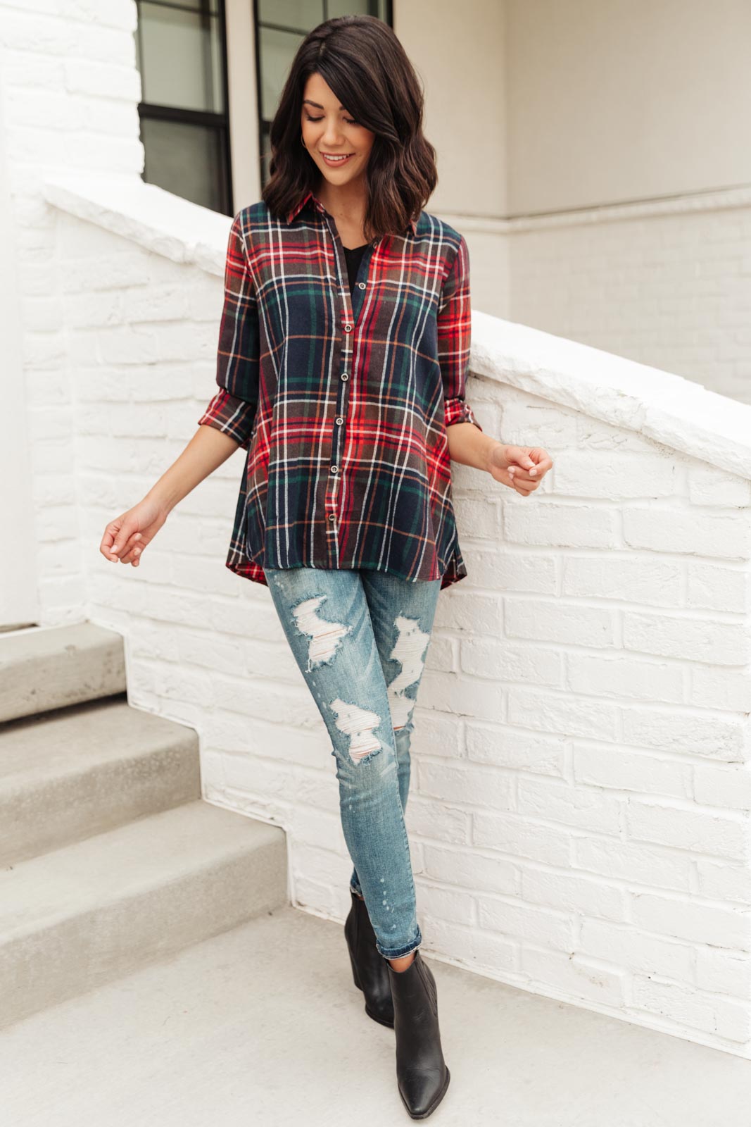 Alana Plaid Button Down Top-Womens-Modish Lily, Tecumseh Michigan