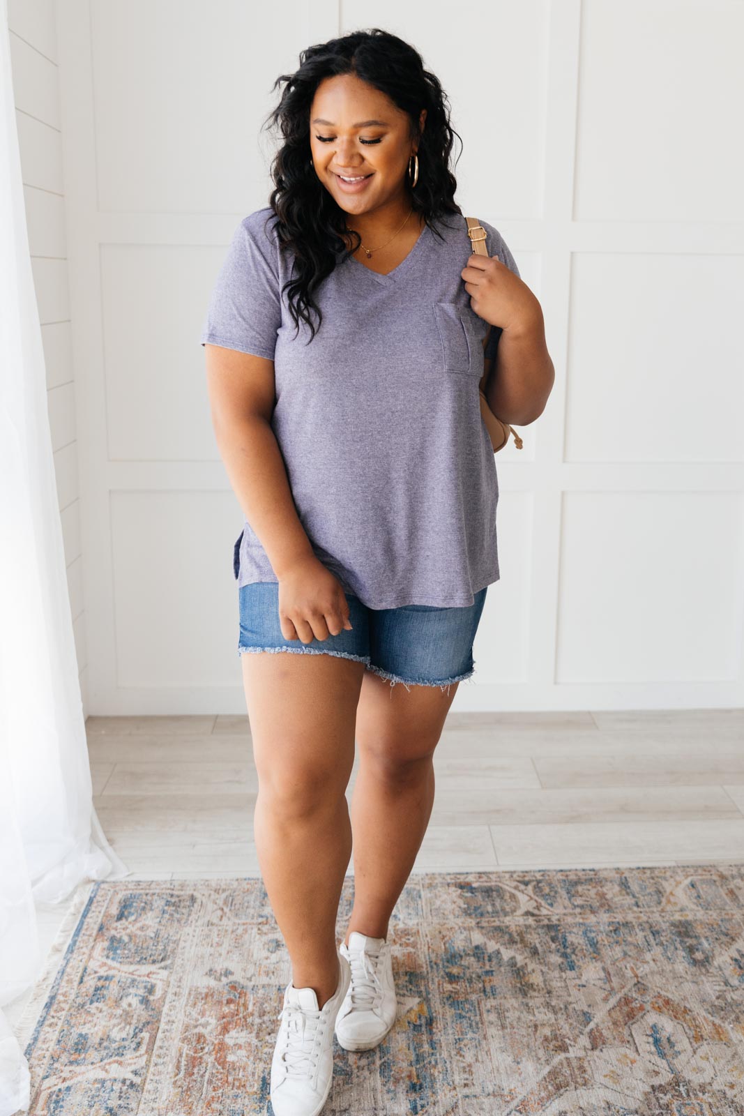 Basic V-neck in Navy-Womens-Modish Lily, Tecumseh Michigan