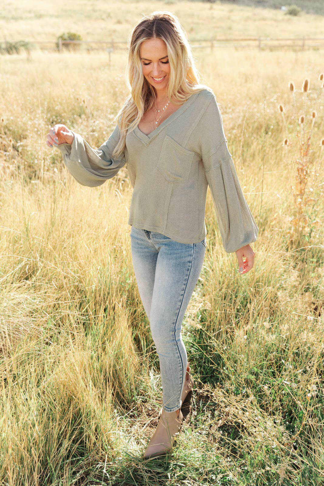 Bellissimo Draped V-Neck Sweater in Olive-Womens-Modish Lily, Tecumseh Michigan