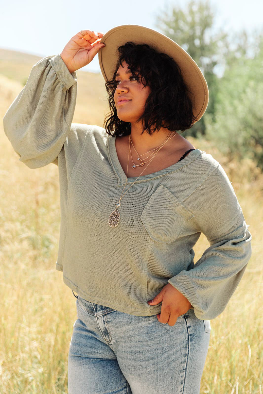 Bellissimo Draped V-Neck Sweater in Olive-Womens-Modish Lily, Tecumseh Michigan
