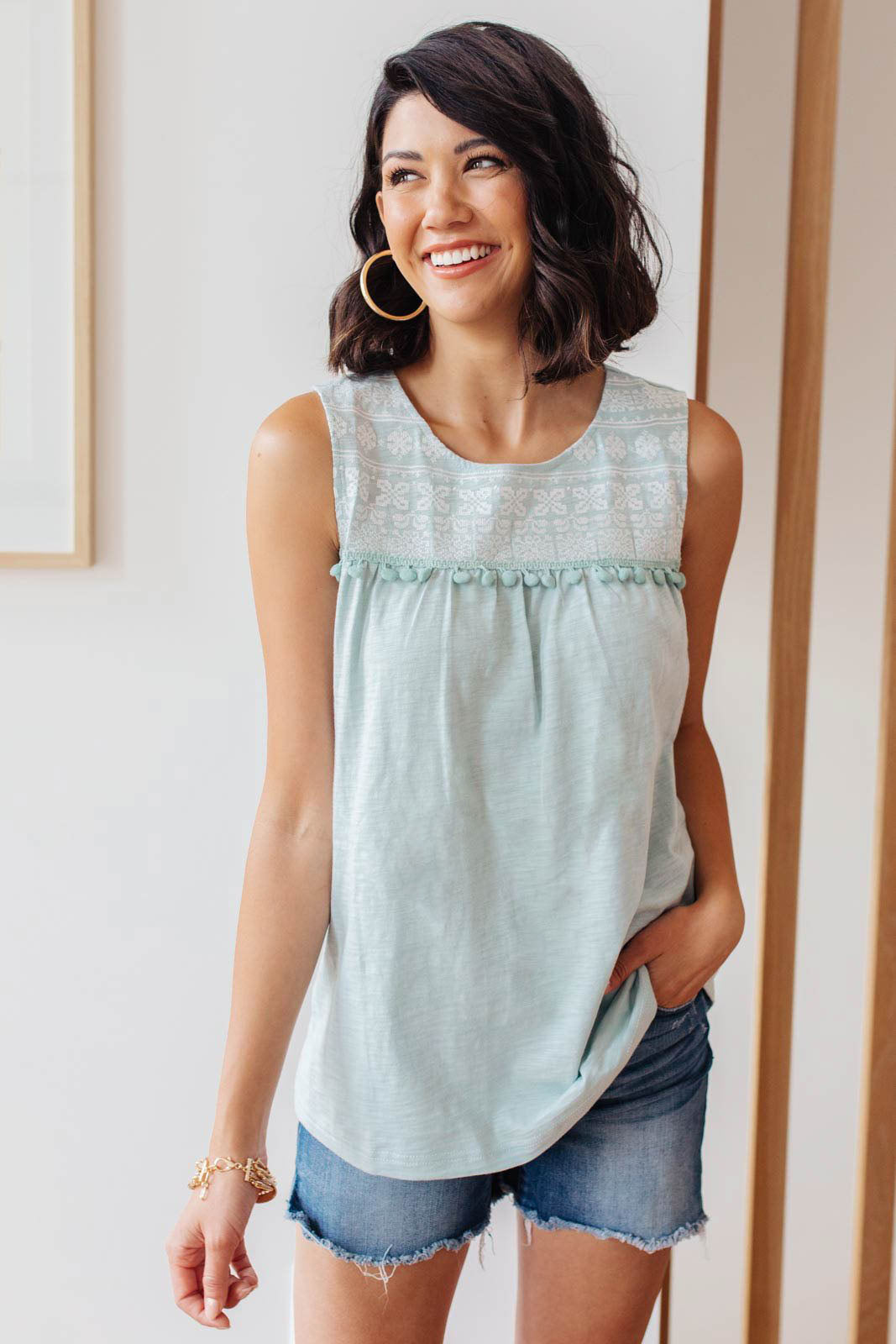 Boho Baby Doll Tank in Sea Foam-Womens-Modish Lily, Tecumseh Michigan