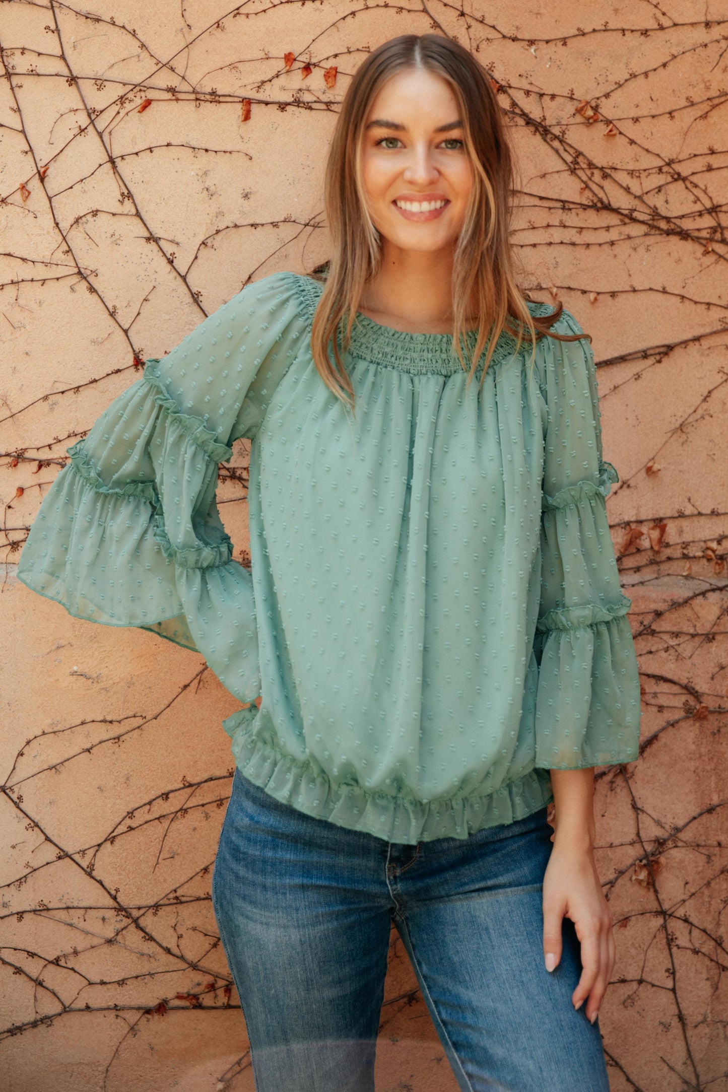 Dreaming Of Swiss Dots Top in Sage-Womens-Modish Lily, Tecumseh Michigan