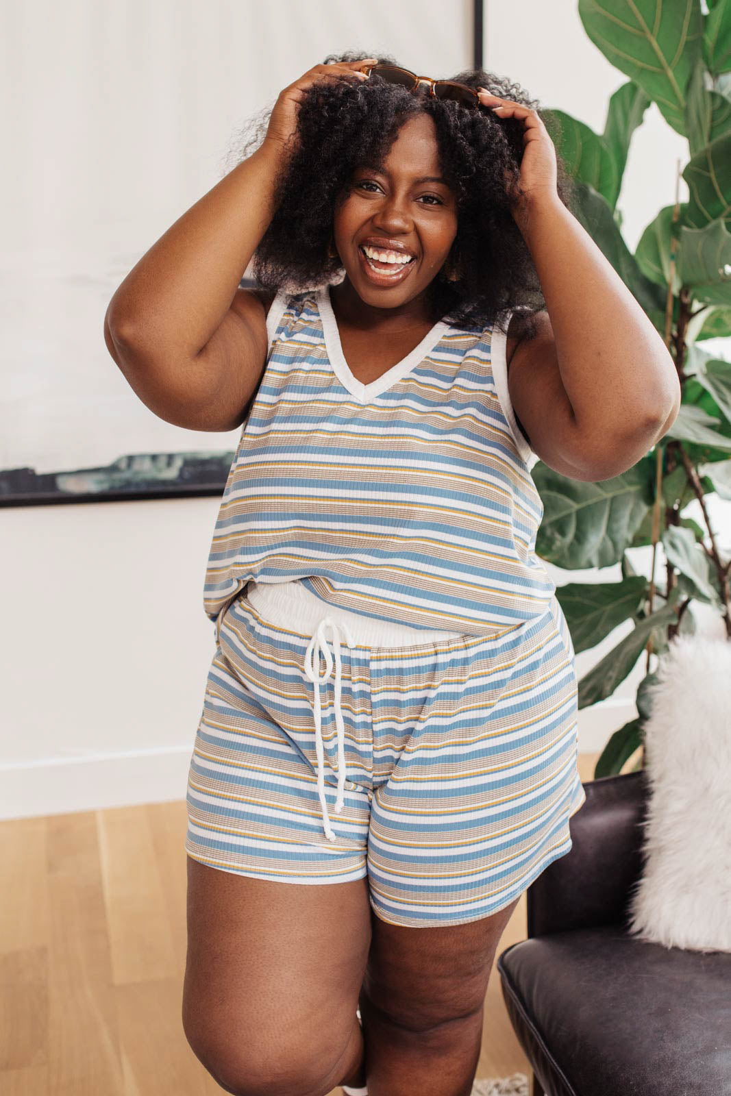 Emery Striped Shorts in Blue-Womens-Modish Lily, Tecumseh Michigan