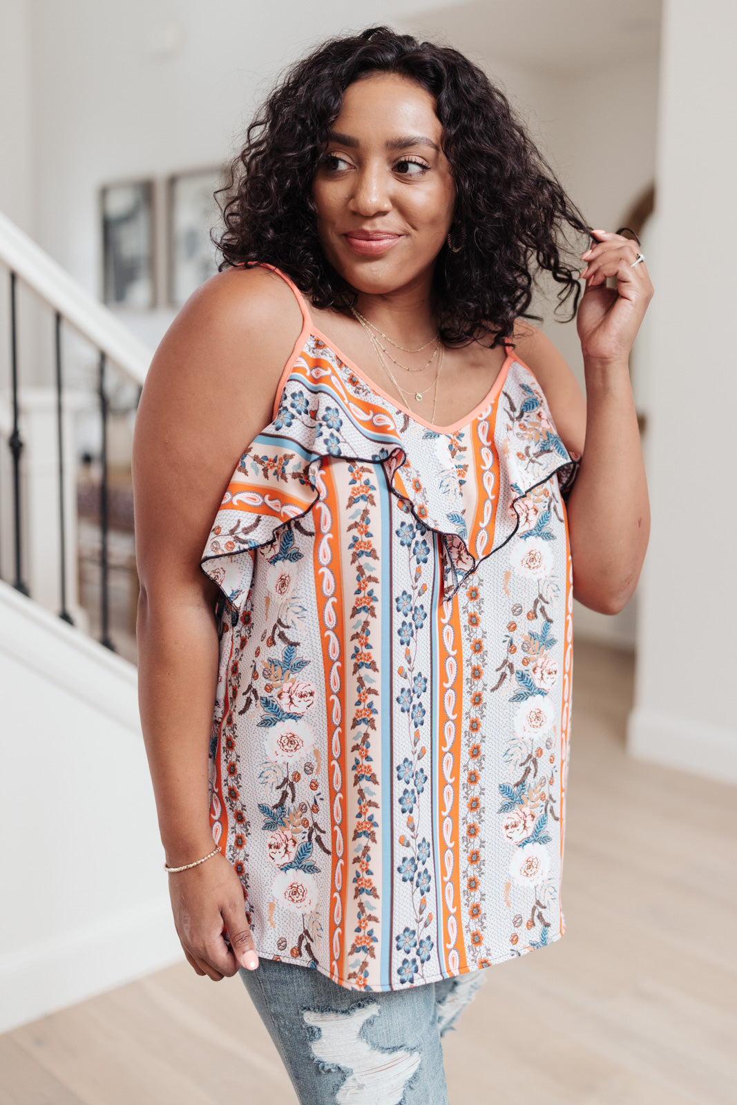 Flirty Florals Tank in Blush/Orange-Womens-Modish Lily, Tecumseh Michigan