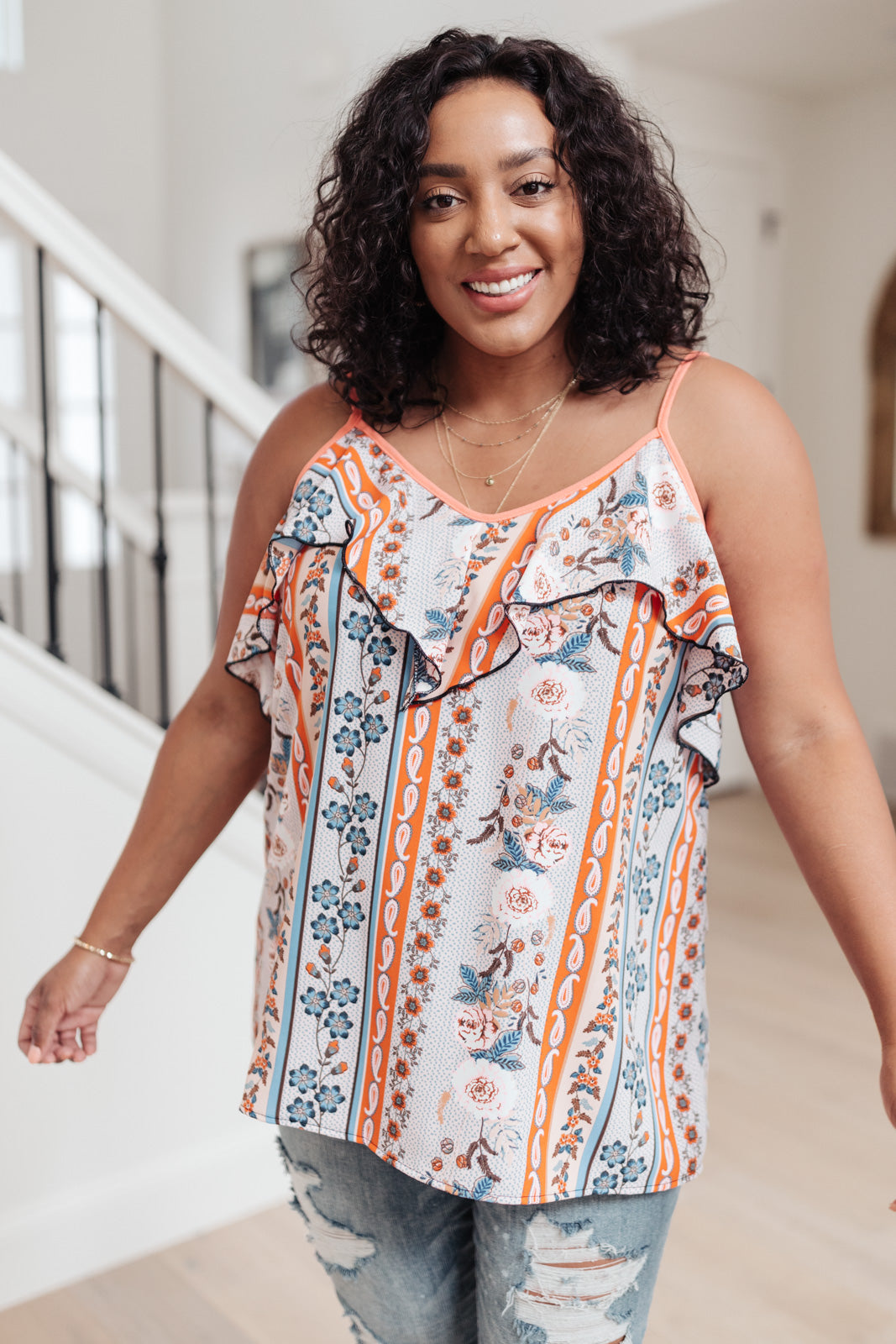 Flirty Florals Tank in Blush/Orange-Womens-Modish Lily, Tecumseh Michigan