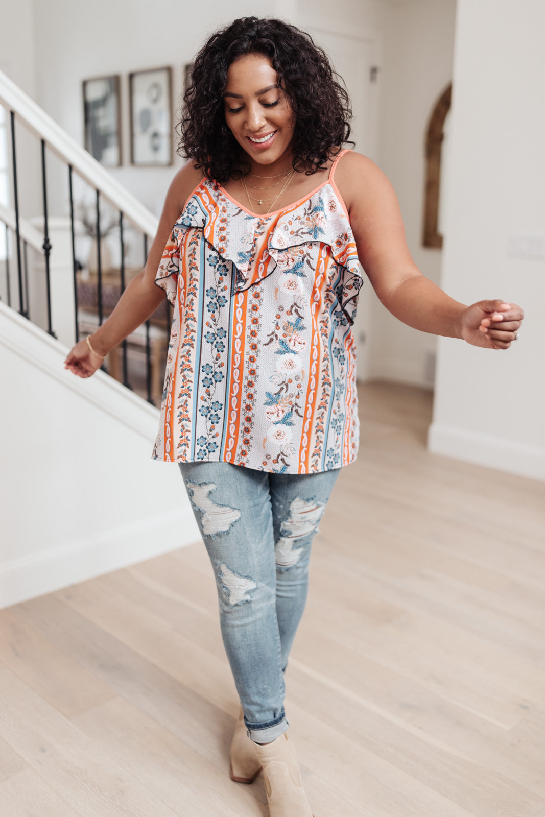 Flirty Florals Tank in Blush/Orange-Womens-Modish Lily, Tecumseh Michigan