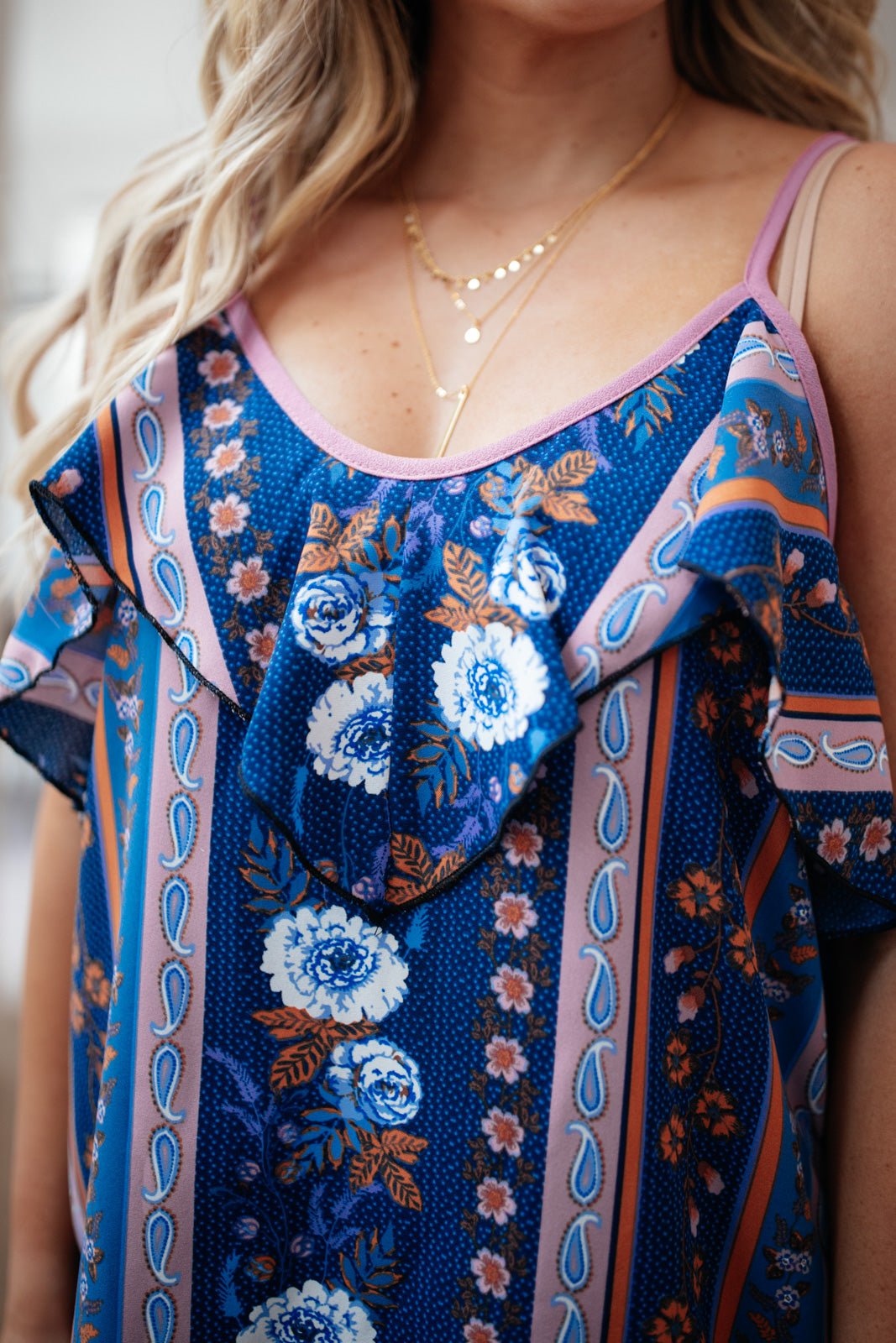 Flirty Florals Tank in Navy/Lavender-Womens-Modish Lily, Tecumseh Michigan